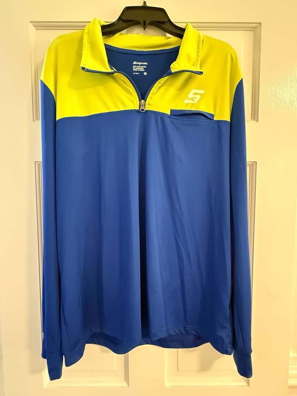 Snap-On 1/4 Zip Mens Large Blue Yellow Pullover Lightweight Jacket Shirt Active